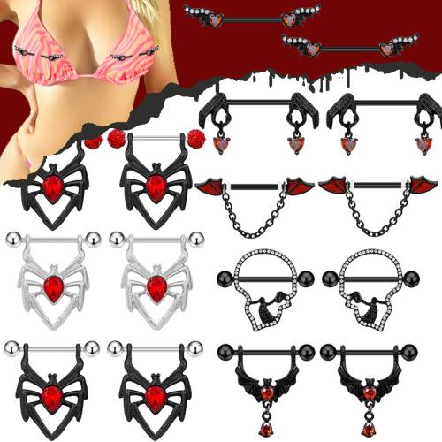 304 Stainless Steel bradavky kroužek, s Zinek, á, unisex & různé styly pro výběr & s drahokamu, Prodáno By PC