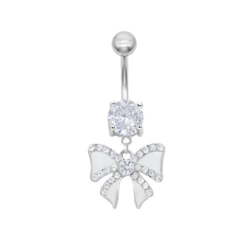 304 Stainless Steel Belly Ring with Zinc Alloy Bowknot plated Unisex & enamel & with rhinestone Sold By PC