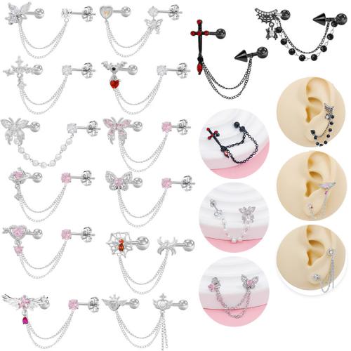 Acier titane piercing oreille, Placage, unisexe & styles différents pour le choix & avec strass, Vendu par PC