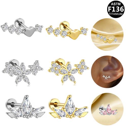 Lega di titanio orecchino piercing, placcato, unisex & stili diversi per la scelta & Micro spianare cubic zirconia, 8mm, Venduto da PC