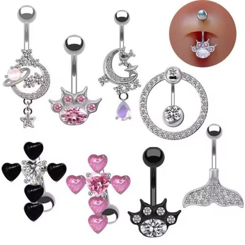 laiton anneau de ventre, Placage, unisexe & styles différents pour le choix & avec strass, belly ring length 20-40mm, Vendu par PC