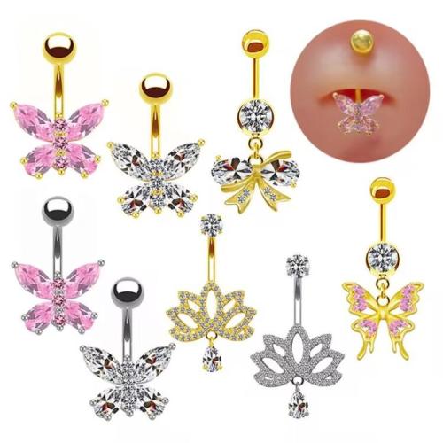 Brass Belly Ring Butterfly plated Unisex & micro pave cubic zirconia belly ring length 35-40mm Sold By PC