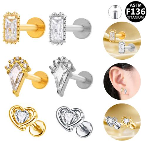 Lega di titanio orecchino piercing, placcato, unisex & stili diversi per la scelta & Micro spianare cubic zirconia, 8mm, Venduto da PC
