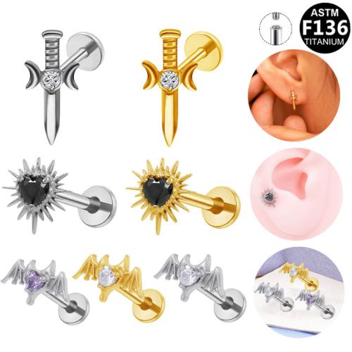 Lega di titanio orecchino piercing, placcato, unisex & stili diversi per la scelta & Micro spianare cubic zirconia, 8mm, Venduto da PC