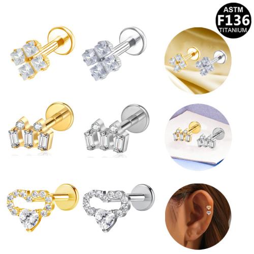 Lega di titanio orecchino piercing, placcato, unisex & stili diversi per la scelta & Micro spianare cubic zirconia, 8mm, Venduto da PC