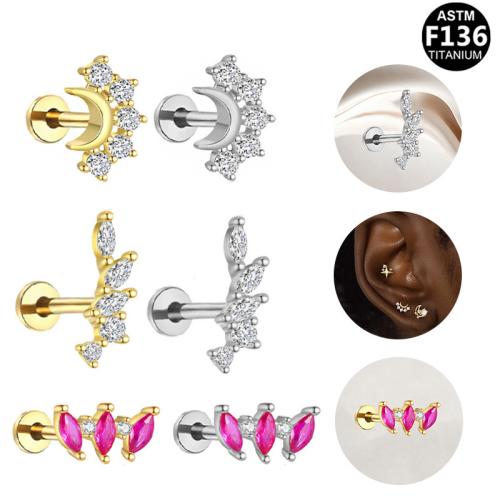 Lega di titanio orecchino piercing, placcato, unisex & stili diversi per la scelta & Micro spianare cubic zirconia, 8mm, Venduto da PC