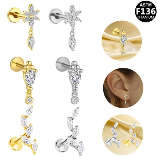 Lega di titanio orecchino piercing, placcato, unisex & stili diversi per la scelta & Micro spianare cubic zirconia, 8mm, Venduto da PC