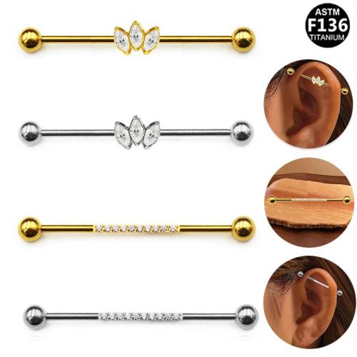 Lega di titanio orecchino piercing, placcato, unisex & stili diversi per la scelta & Micro spianare cubic zirconia, 38mm, Venduto da PC