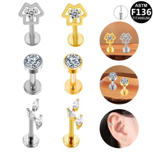 Lega di titanio orecchino piercing, placcato, unisex & stili diversi per la scelta & Micro spianare cubic zirconia, 8mm, Venduto da PC