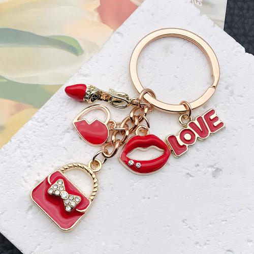 Llaveros, aleación de zinc, chapado en color dorado, Joyería & esmalte & con diamantes de imitación, más colores para la opción, Vendido por UD
