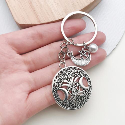 Llaveros, aleación de zinc, con Perlas plásticas, chapado en color dorado, Joyería, plateado, 95x34mm, Vendido por UD