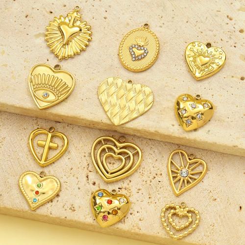 Edelstahl -Herz-Anhänger, 304 Edelstahl, goldfarben plattiert, DIY & mit Strass, keine, 92x30mm, 3PCs/Tasche, verkauft von Tasche
