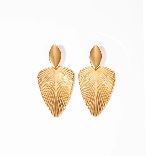 Edelstahl Tropfen Ohrring, 304 Edelstahl, Blatt, plattiert, Modeschmuck & für Frau, goldfarben, verkauft von Paar