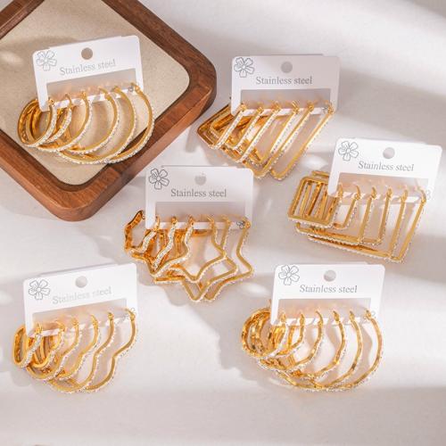 Edelstahl Tropfen Ohrring, 304 Edelstahl, plattiert, drei Stücke & verschiedene Stile für Wahl & für Frau & mit Strass, goldfarben, verkauft von setzen