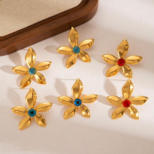 Boucle d'oreille de gaujon en acier inoxydable, Acier inoxydable 304, avec résine, fleur, Placage, bijoux de mode & modèles différents pour le choix & pour femme, doré, Vendu par paire