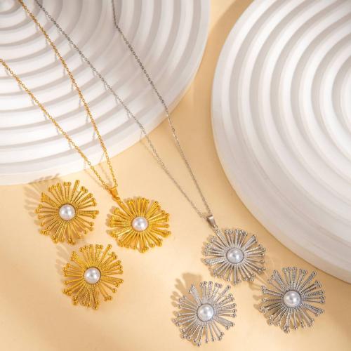 Stainless Steel smycken Ställer, 304 rostfritt stål, med Plast Pearl, Sol, plated, mode smycken & olika stilar för val & för kvinna, fler färger för val, Säljs av PC