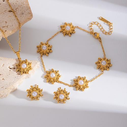 Stainless Steel smycken Ställer, 304 rostfritt stål, med Plast Pearl, plated, mode smycken & olika stilar för val & för kvinna, gyllene, Säljs av PC