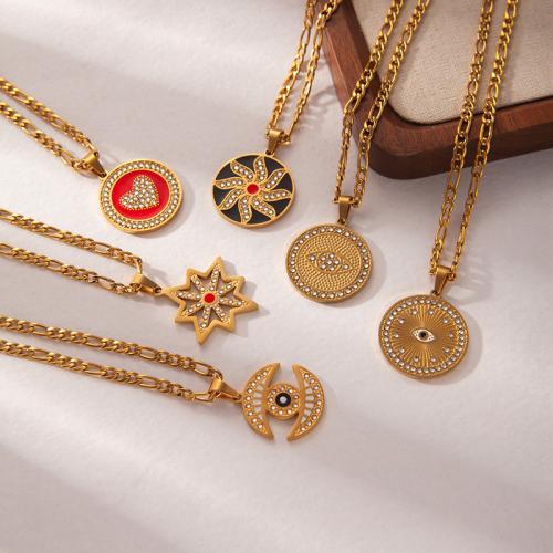 Stainless Steel Jewelry Necklace 304 Stainless Steel 18K gold plated & for woman & enamel & with rhinestone Sold By PC