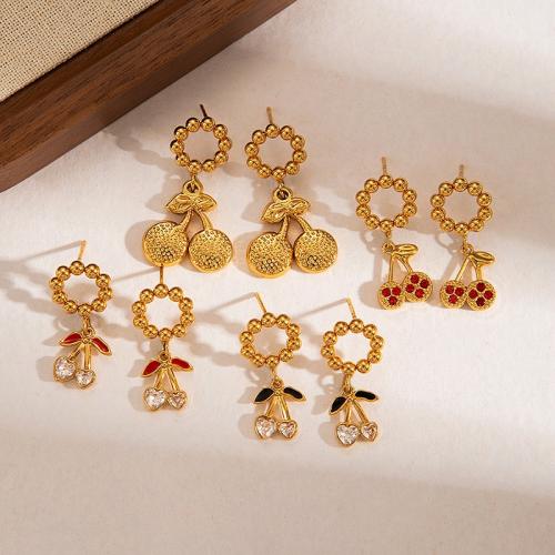 Edelstahl Tropfen Ohrring, 304 Edelstahl, 18K vergoldet, verschiedene Stile für Wahl & für Frau & mit Strass & hohl, verkauft von Paar