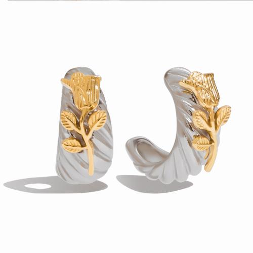 Boucle d'oreille de gaujon en acier inoxydable, Acier inoxydable 304, Placage, bijoux de mode & pour femme & deux tons, Vendu par paire