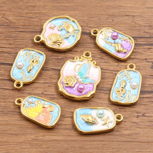 Stainless Steel Animal Pendants 304 Stainless Steel with Plastic Pearl plated DIY & enamel Sold By Bag