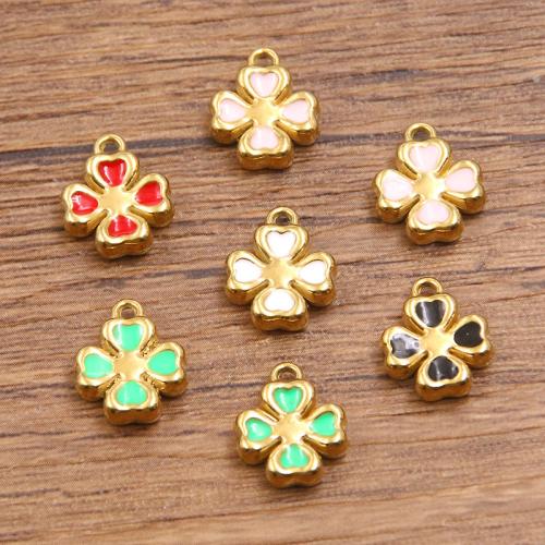 Stainless Steel Pendants 304 Stainless Steel Four Leaf Clover plated DIY & enamel Sold By Bag