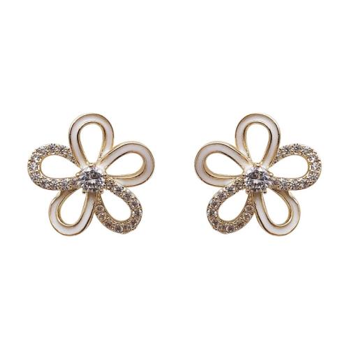 Boucles d'oreilles en laiton zircon cubique pavent, Placage, bijoux de mode & pavé de micro zircon, plus de couleurs à choisir, 12.80x12.80mm, Vendu par paire