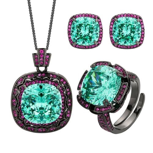 Šatonové šperky sady, Mosaz, s Cubic Zirconia, s 5cm extender řetězce, pozlacené černé pokovené, různé styly pro výběr & pro ženy & s drahokamu, Délka 45 cm, Prodáno By PC