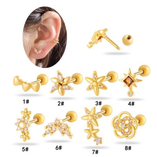 Stainless Steel Ear Piercing Jewelry Titanium Steel with Brass gold color plated fashion jewelry & micro pave cubic zirconia Sold By PC
