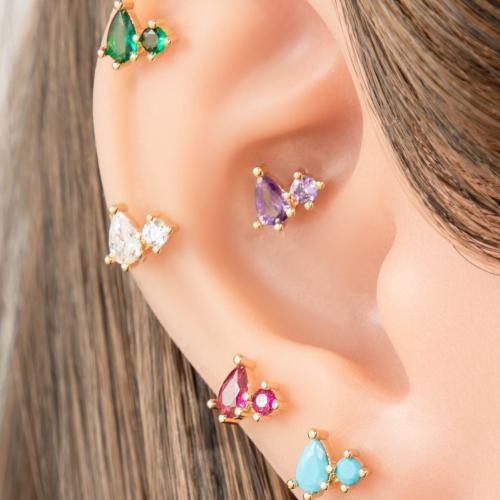 Stainless Steel Ear Piercing Jewelry 304 Stainless Steel with Brass gold color plated fashion jewelry & micro pave cubic zirconia Sold By PC
