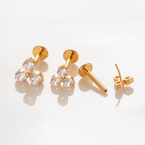 Nerezová ocel Ear Piercing šperky, Titanium ocel, barva pozlacený, módní šperky & micro vydláždit kubické zirkony, více barev na výběr, Prodáno By PC