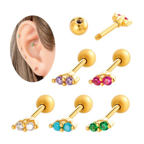 Stainless Steel Ear Piercing Jewelry 304 Stainless Steel with Brass gold color plated fashion jewelry & micro pave cubic zirconia Sold By PC