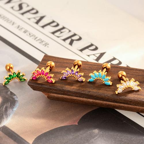Stainless Steel Ear Piercing Jewelry 304 Stainless Steel with Brass gold color plated fashion jewelry & micro pave cubic zirconia Sold By PC