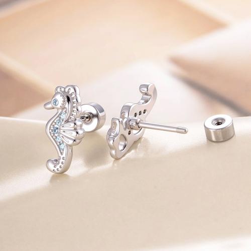 Stainless Steel Ear Piercing Jewelry Titanium Steel with Brass gold color plated fashion jewelry & micro pave cubic zirconia Sold By PC