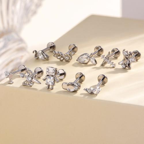 Nerezová ocel Ear Piercing šperky, Titanium ocel, barva pozlacený, módní šperky & micro vydláždit kubické zirkony, více barev na výběr, Prodáno By PC