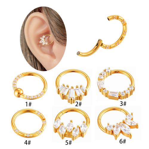 Nerezová ocel Ear Piercing šperky, Titanium ocel, barva pozlacený, módní šperky & micro vydláždit kubické zirkony, více barev na výběr, Prodáno By PC