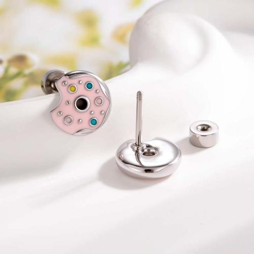 Stainless Steel Ear Piercing Jewelry Titanium Steel with Brass gold color plated fashion jewelry & micro pave cubic zirconia & enamel Sold By PC