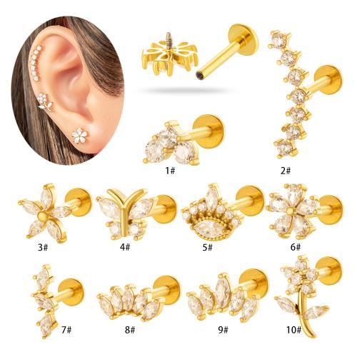 Nerezová ocel Ear Piercing šperky, Titanium ocel, barva pozlacený, módní šperky & micro vydláždit kubické zirkony, více barev na výběr, Prodáno By PC