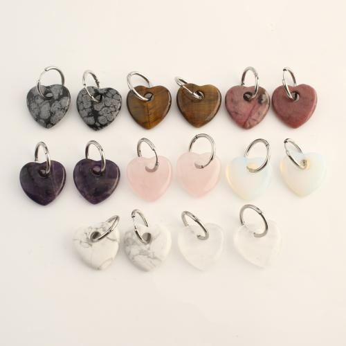 Natural Gemstone Earrings with 304 Stainless Steel Heart fashion jewelry & for woman Sold By Pair