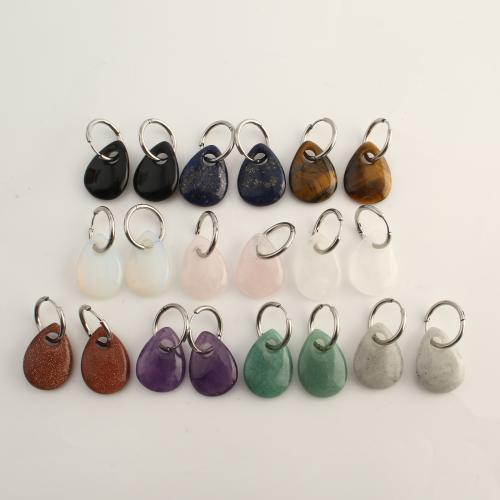 Natural Gemstone Earrings with 304 Stainless Steel Teardrop fashion jewelry & for woman Sold By Pair