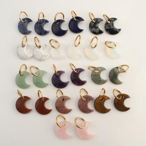 Natural Gemstone Earrings with 304 Stainless Steel Moon fashion jewelry & for woman Sold By Pair