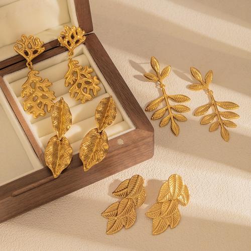 Edelstahl Tropfen Ohrring, 304 Edelstahl, Blatt, 18K vergoldet, Modeschmuck & verschiedene Stile für Wahl & für Frau, verkauft von Paar