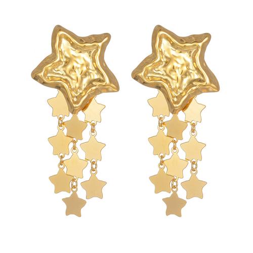 Edelstahl Tropfen Ohrring, 304 Edelstahl, Stern, plattiert, Modeschmuck & für Frau, goldfarben, verkauft von Paar