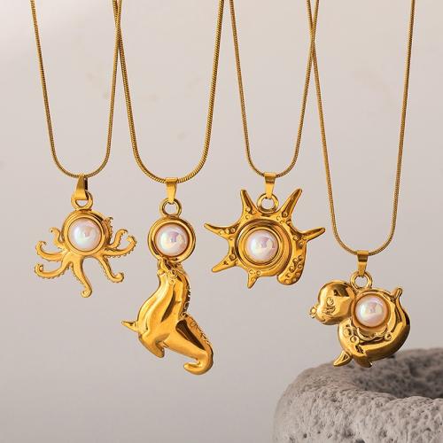 Colar de jóias de aço inoxidável, Aço inoxidável 304, with Concha de resina, banhado, joias de moda & Vario tipos a sua escolha & para mulher, dourado, vendido por PC