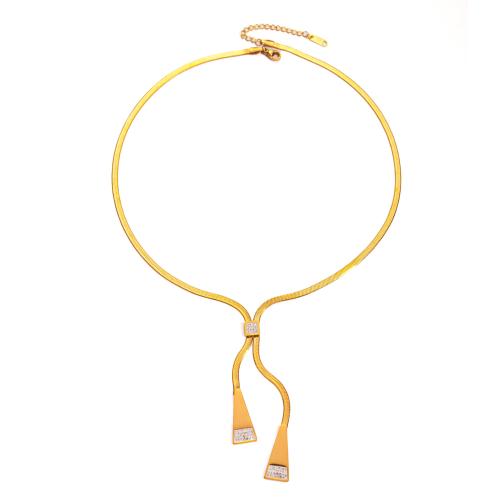 Rustfrit stål smykker halskæde, 304 rustfrit stål, forgyldt, forskellige stilarter for valg & for kvinde & med rhinestone, gylden, Solgt af PC