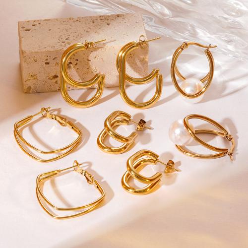 Boucle d'oreille de gaujon en acier inoxydable, Acier inoxydable 304, Plaqué or 18K, styles différents pour le choix & pour femme & creux, Vendu par paire