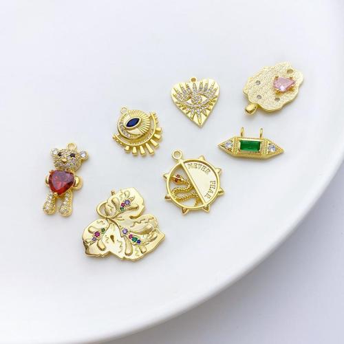 Cubic Zirconia Micro Pave Brass Pendant gold color plated DIY & micro pave cubic zirconia Sold By PC