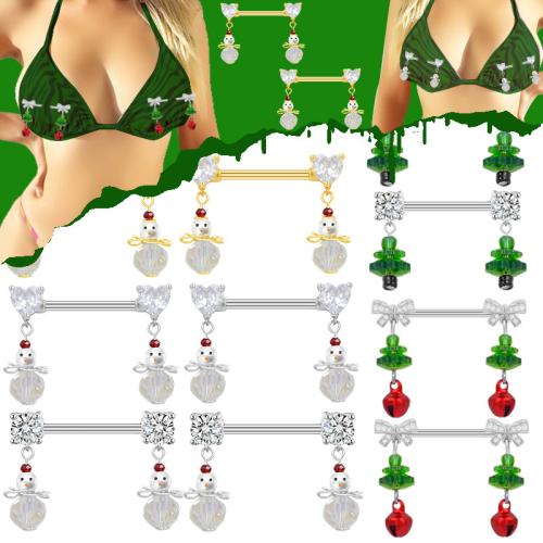 Titanium Alloy nipple ring with Zinc Alloy plated Christmas Design & Unisex & with rhinestone 14mm Sold By PC