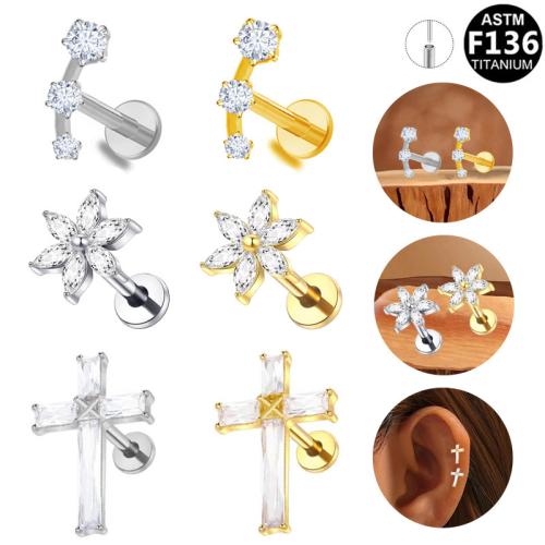 Lega di titanio orecchino piercing, placcato, unisex & stili diversi per la scelta & Micro spianare cubic zirconia, 8mm, Venduto da PC