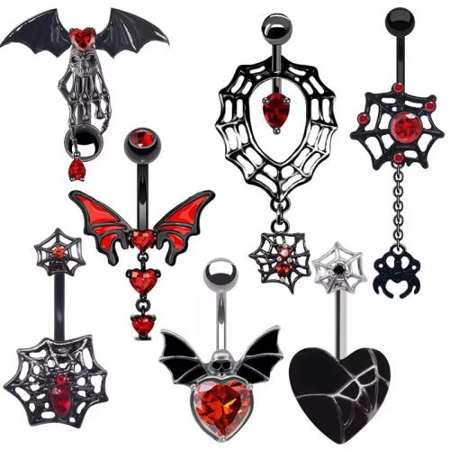 alliage de zinc anneau de ventre, Placage, unisexe & styles différents pour le choix & avec strass, belly ring pole size 1.6x10mm, Vendu par PC